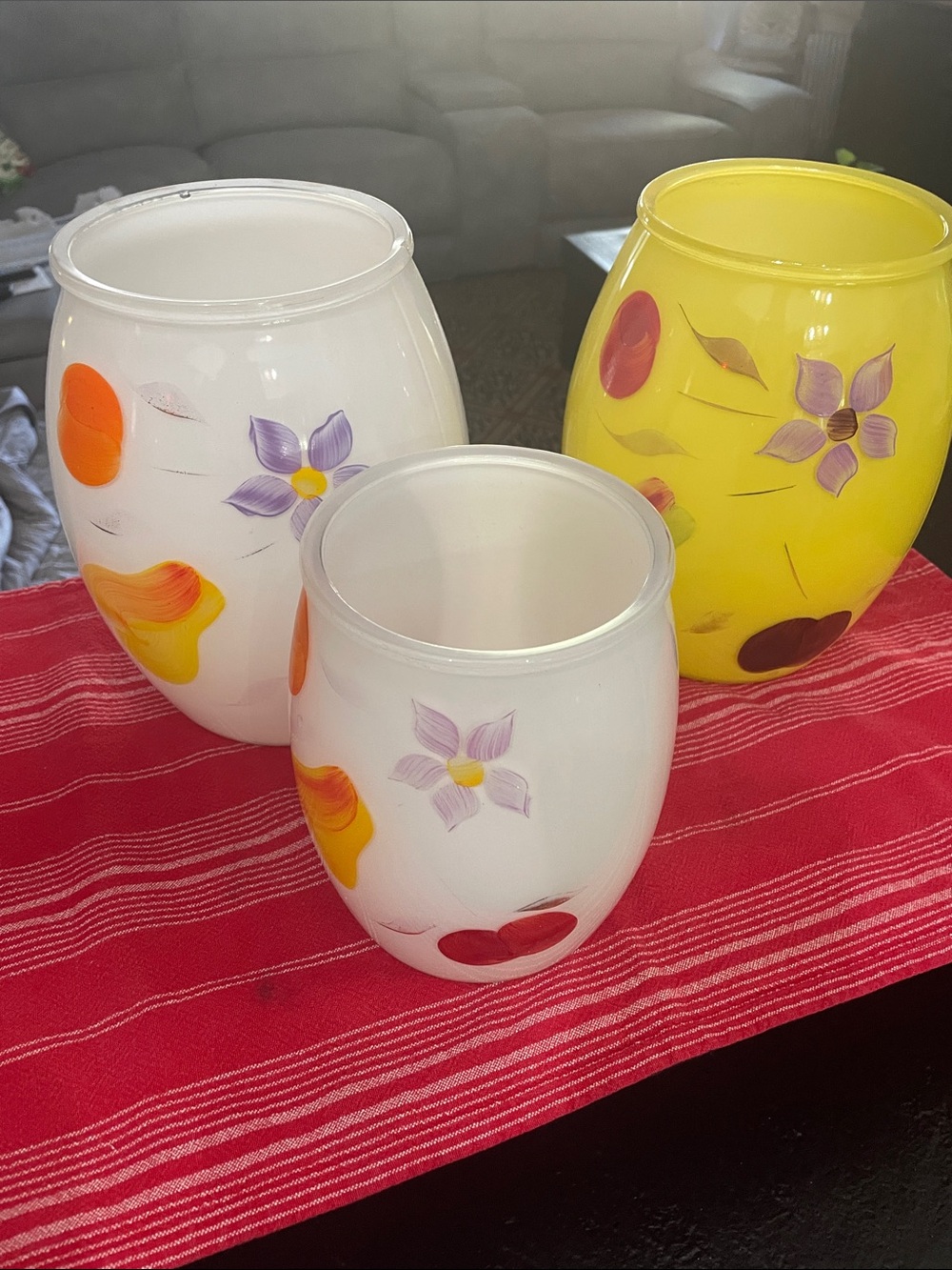Bartlett Collin’s Hand-Painted Floral Glass Cookie Jars- White and Yellow Set 3